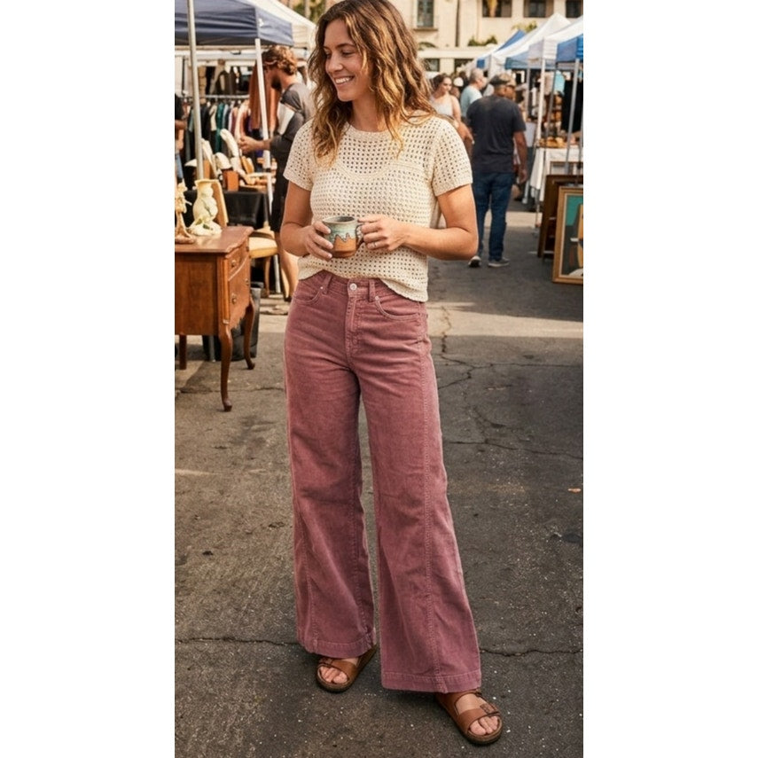 Pilcro Anthropologie Pink Corduroy Wide Leg Pants Size 27 EUC High Rise