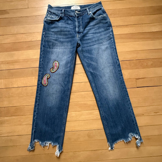 We The Free Maggie Mid-Rise Straight Jeans - Size 25 - with Paisley & Distressed