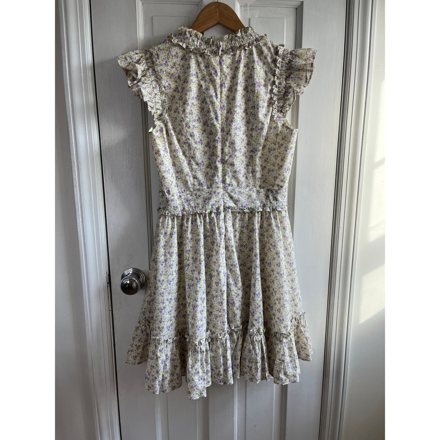 LINI Melissa Floral Mini Dress Ruffle Fit Flare Smocked V-Neck Blue Pink Small