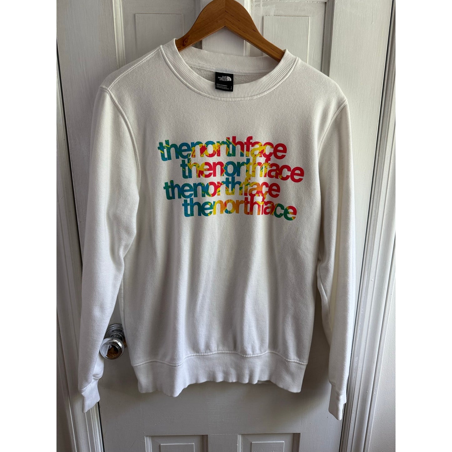 The North Face White Rainbow Logo Sweatshirt Pullover Size S EUC