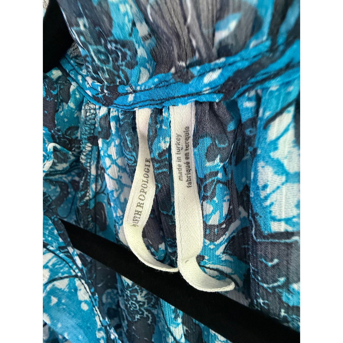 Anthropologie Blue Floral Sheer Blouse | Ruffle Neck | Size M | EUC