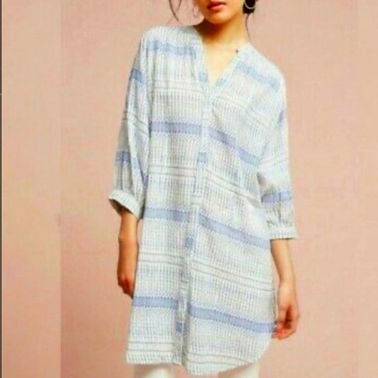 Maeve Anthropologie Printed Chambray Tunic Oversized Shirt or Dress Size L