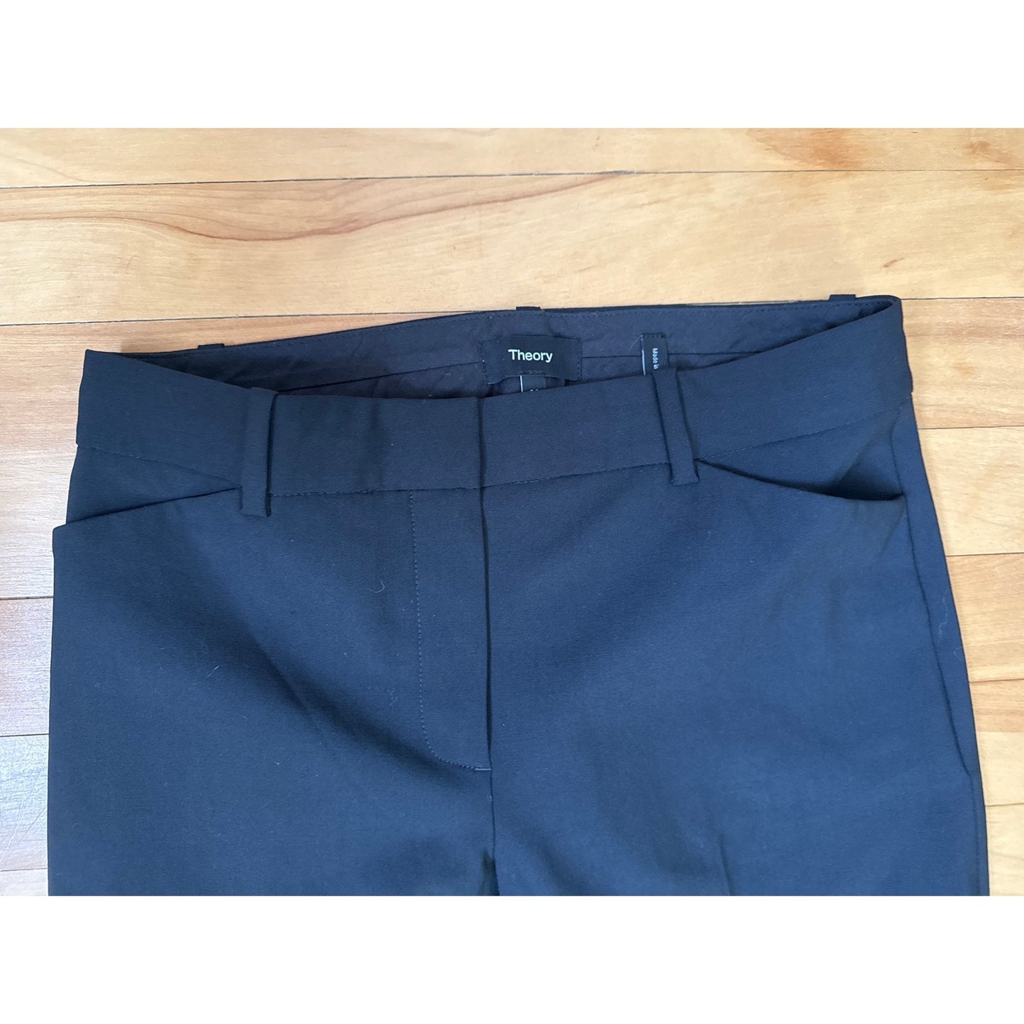Theory Max C Trousers Size 00 Black Slim Bootcut Pants Senova Fabric EUC