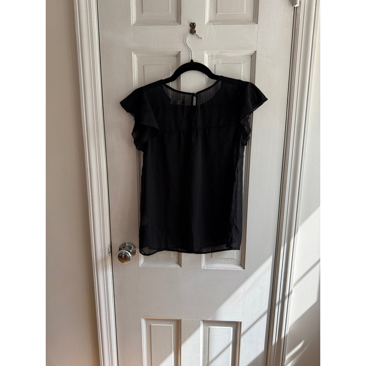 Lowery Farms Black Flutter Sleeve Blouse - Sheer Stripe Detail - Women’s Medium