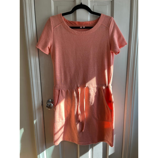 Peach Brand Short Sleeve Drop-Waist Sweatshirt Dress - Size Small - Pink/Coral