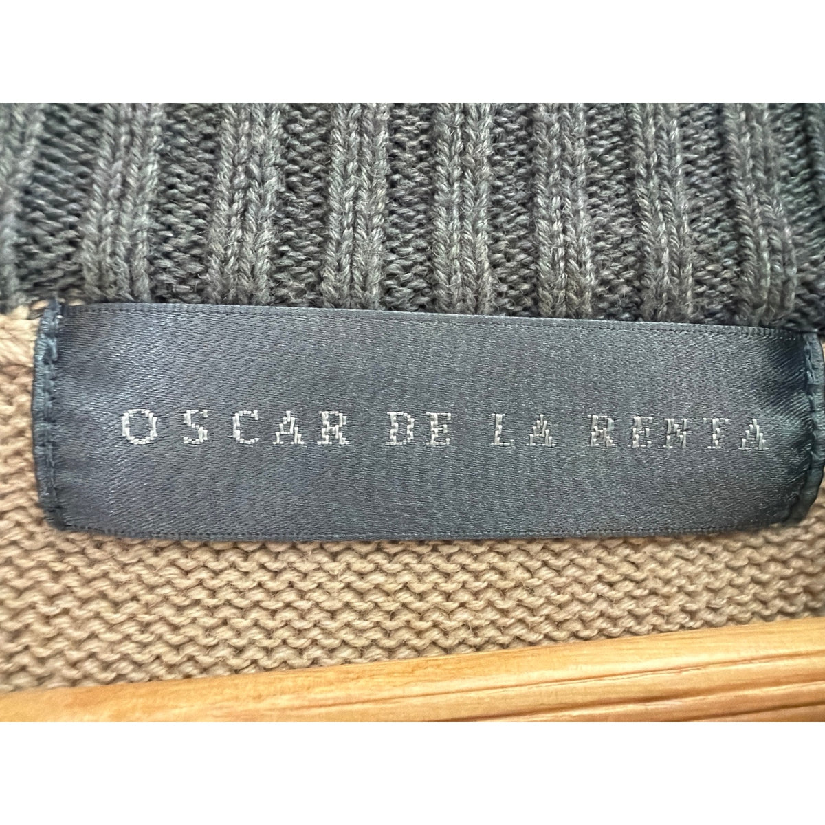Oscar de la Renta Mens XL Quarter Zip Knit Sweater Striped Beige Tan Windowpane