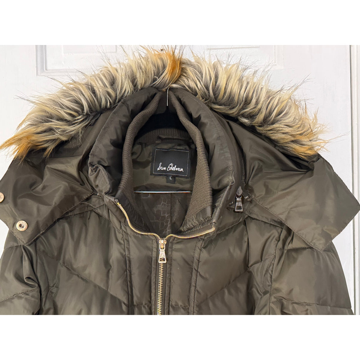 Sam Edelman Brown/Green Quilted Down Anorak Women's Brown Large Excellent Condition