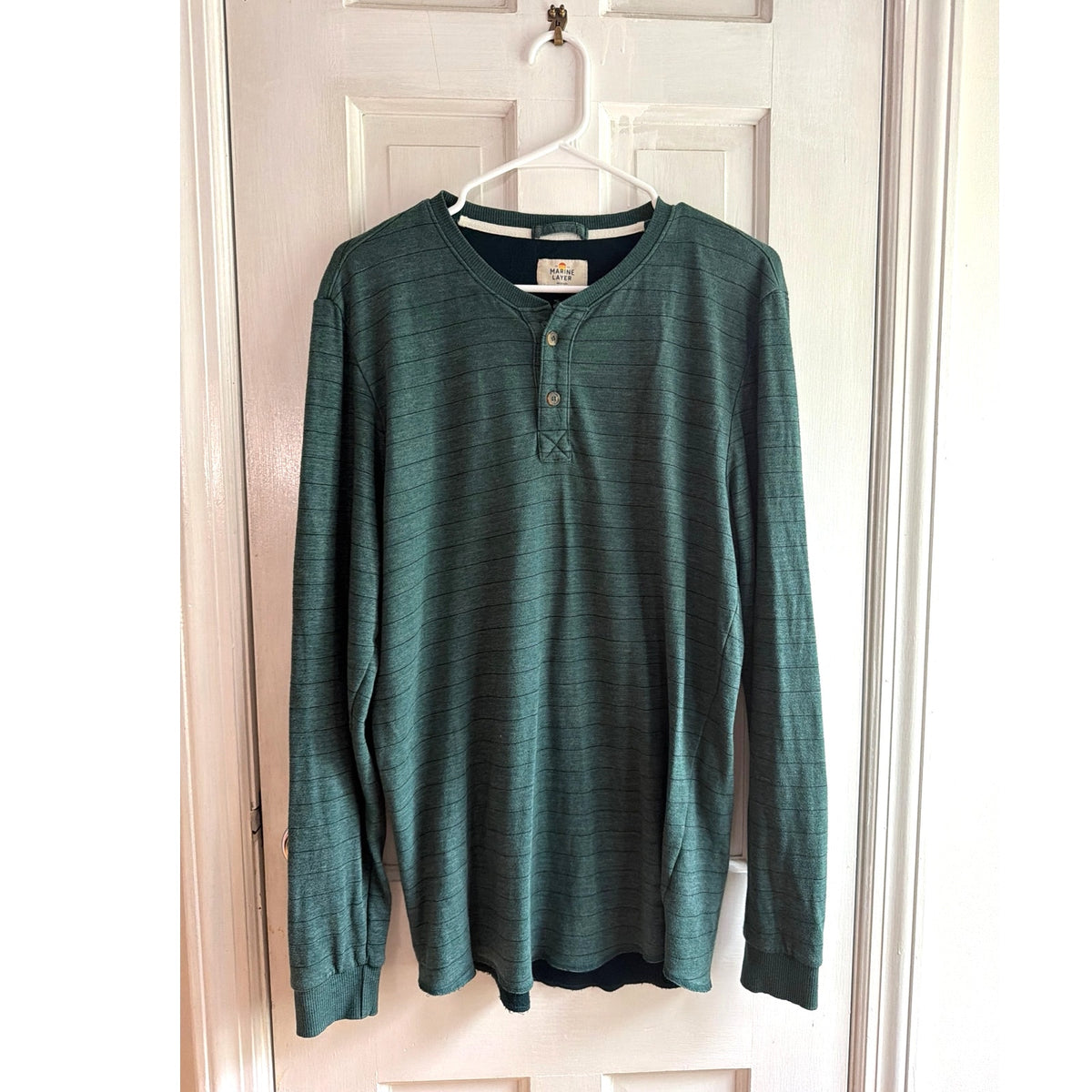 Marine Layer Green Striped Long Sleeve Henley Shirt Mens Medium