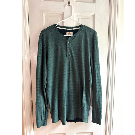 Marine Layer Green Striped Long Sleeve Henley Shirt Mens Medium