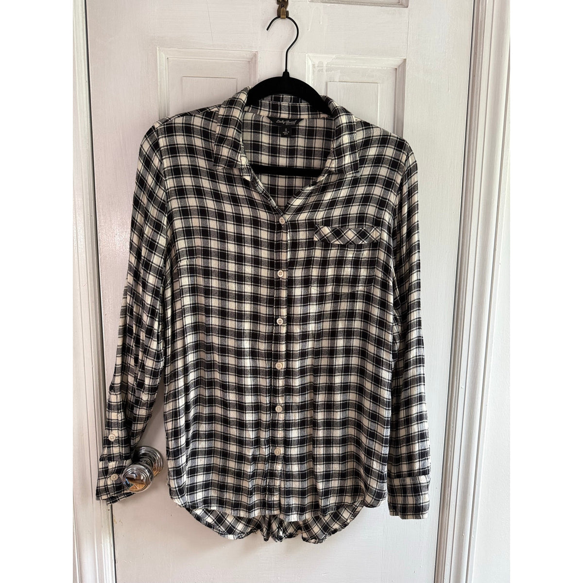 Vintage Lucky Brand Plaid Black White Shirt Dress S