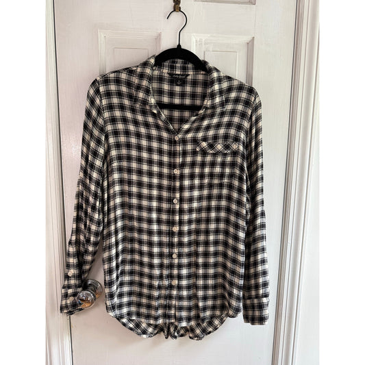 Vintage Lucky Brand Plaid Black White Shirt Dress S