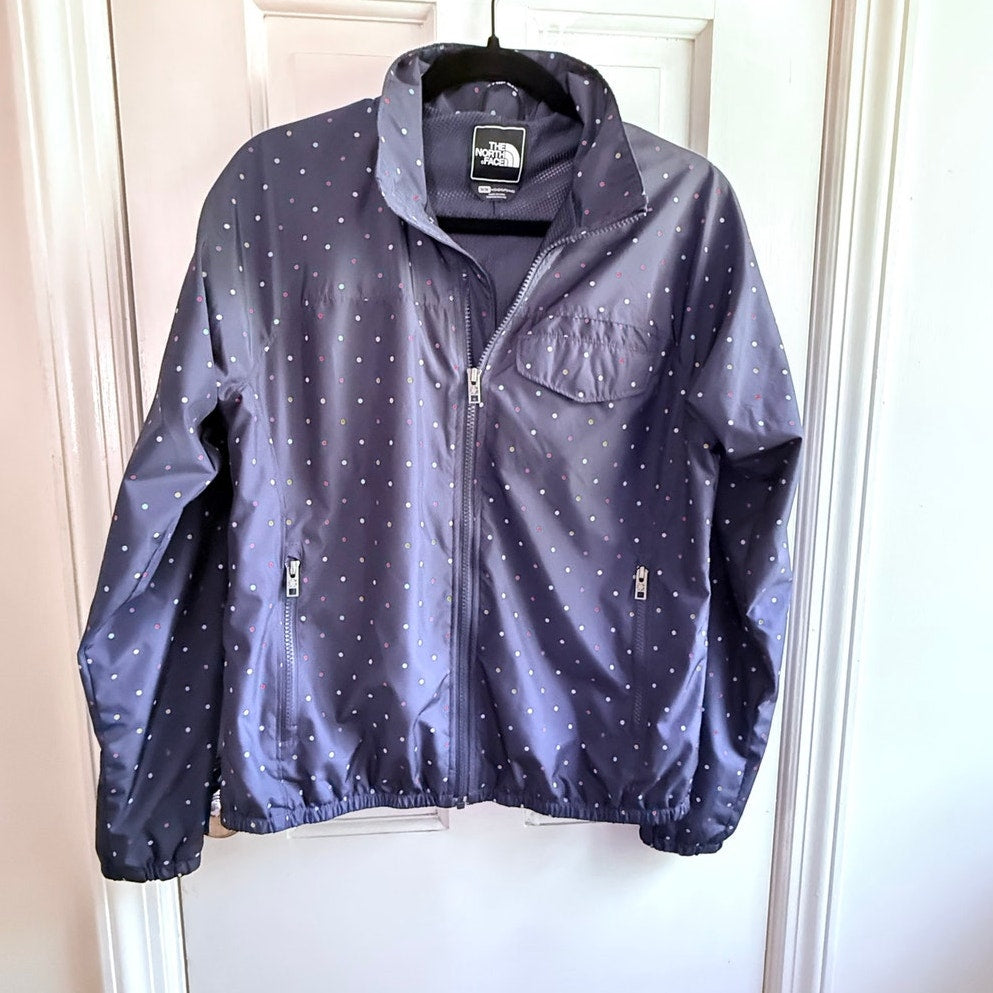 The North Face Navy Blue Multicolor Polka Dot Windbreaker Jacket Women's Medium