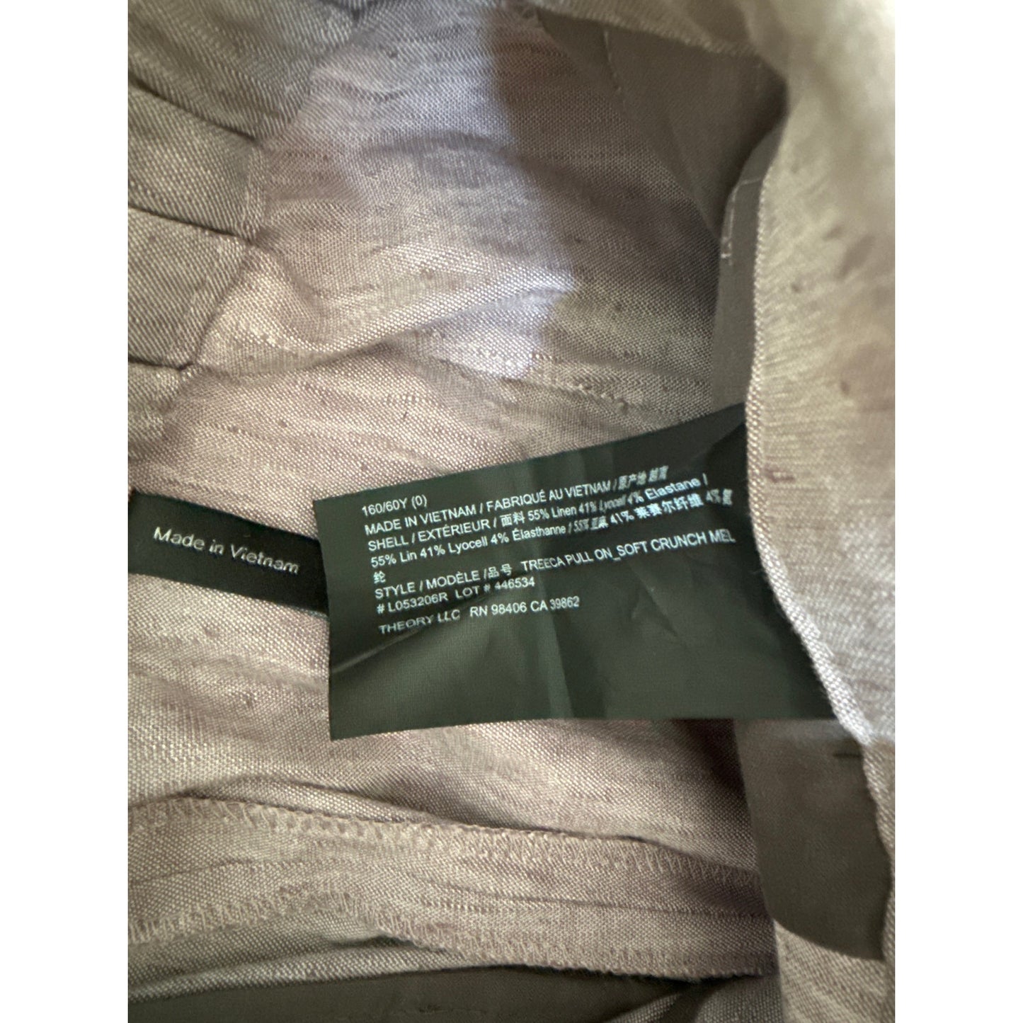 Theory Treeca Pull On Soft Crunch Linen Pants Sz 0 EUC Tailored Crop