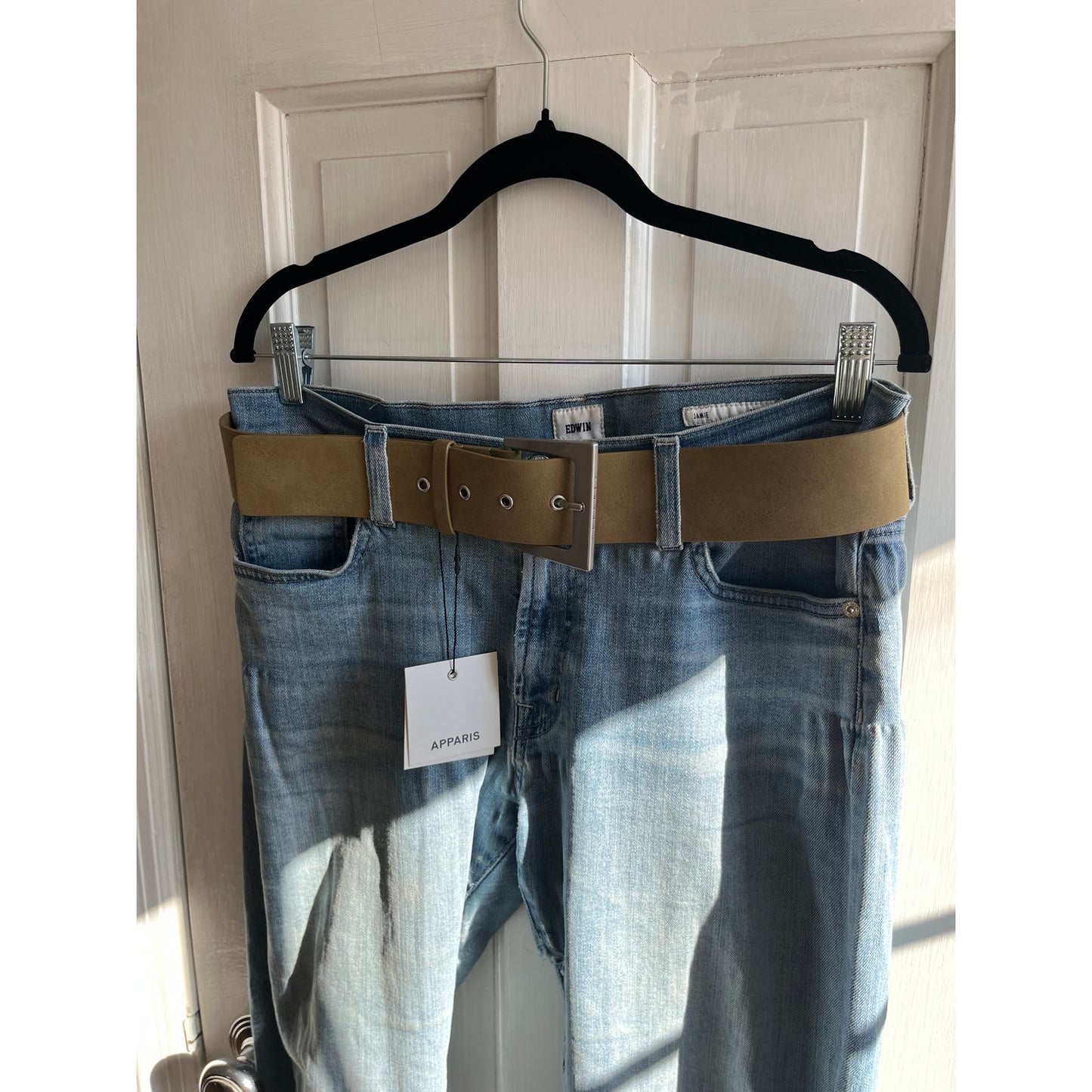NWT APPARIS Blaze Wide Sans Leather Sepia Belt- Silver Buckle - Size M