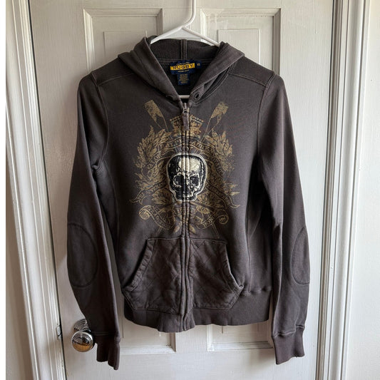 RARE VINTAGE Ralph Lauren Rugby Skull Zip Up Hoodie Small