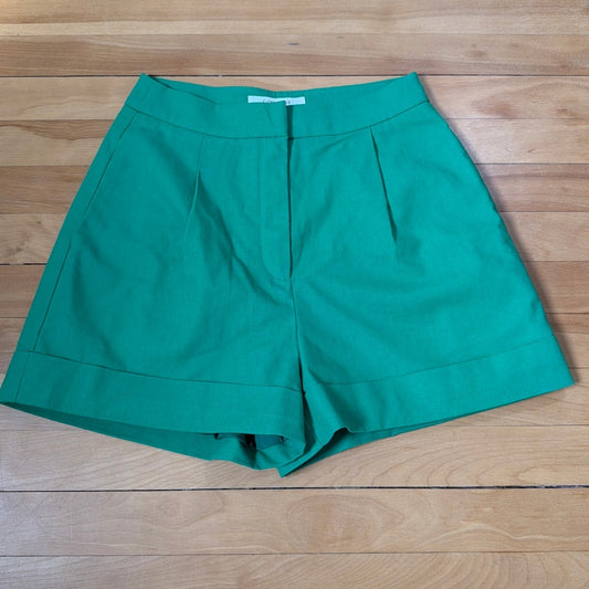 Commense Shorts S Green Linen Blend High Rise Pleated Dressy Summer Casual EUC