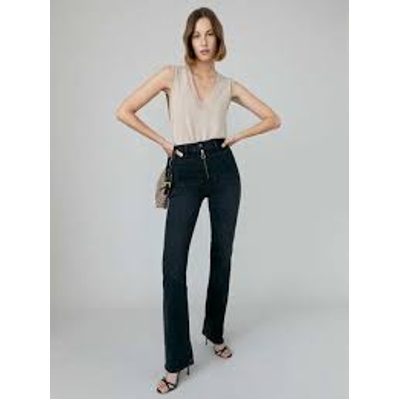 Reformation Black Peyton Zip Ultra High Rise Bootcut Jeans 25 EUC