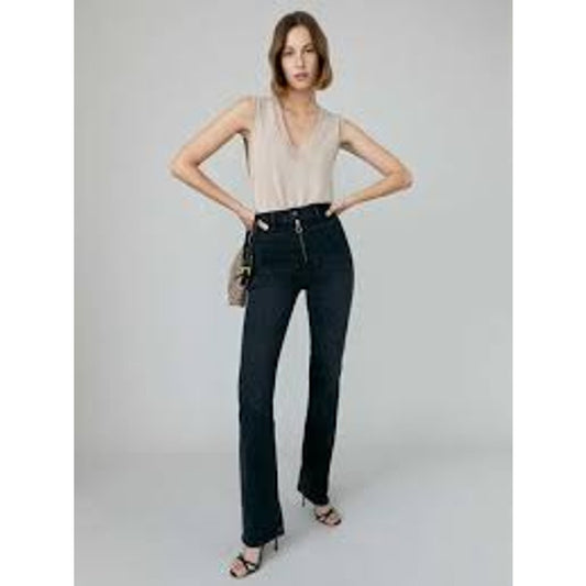 Reformation Black Peyton Zip Ultra High Rise Bootcut Jeans 25 EUC
