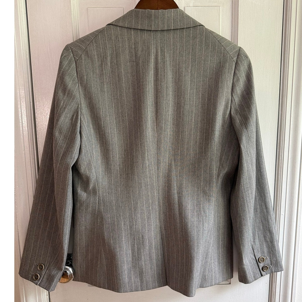Theory Blazer 2 XS S Medium Gray White Pinstripe Wool Cotton Suit Jacket Made USA