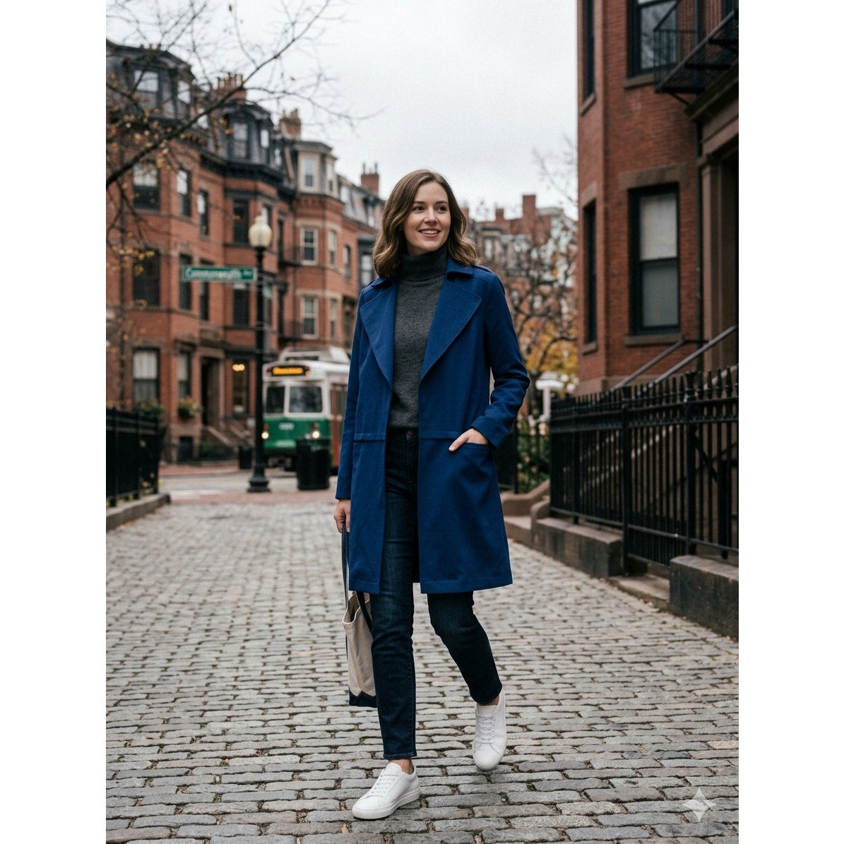 Leith Royal Blue Open Front Trench Coat - Lightweight Duster - Size Small - EUC