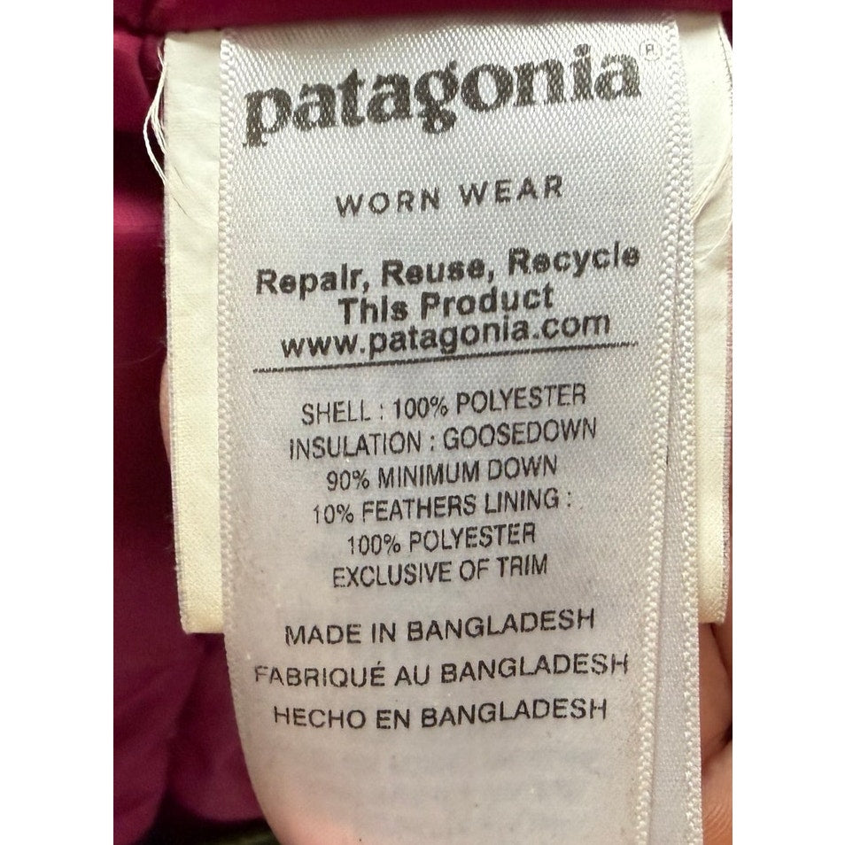 Patagonia Women’s Down Sweater Full-Zip Puffer Jacket Green Berry Lining Sz XS