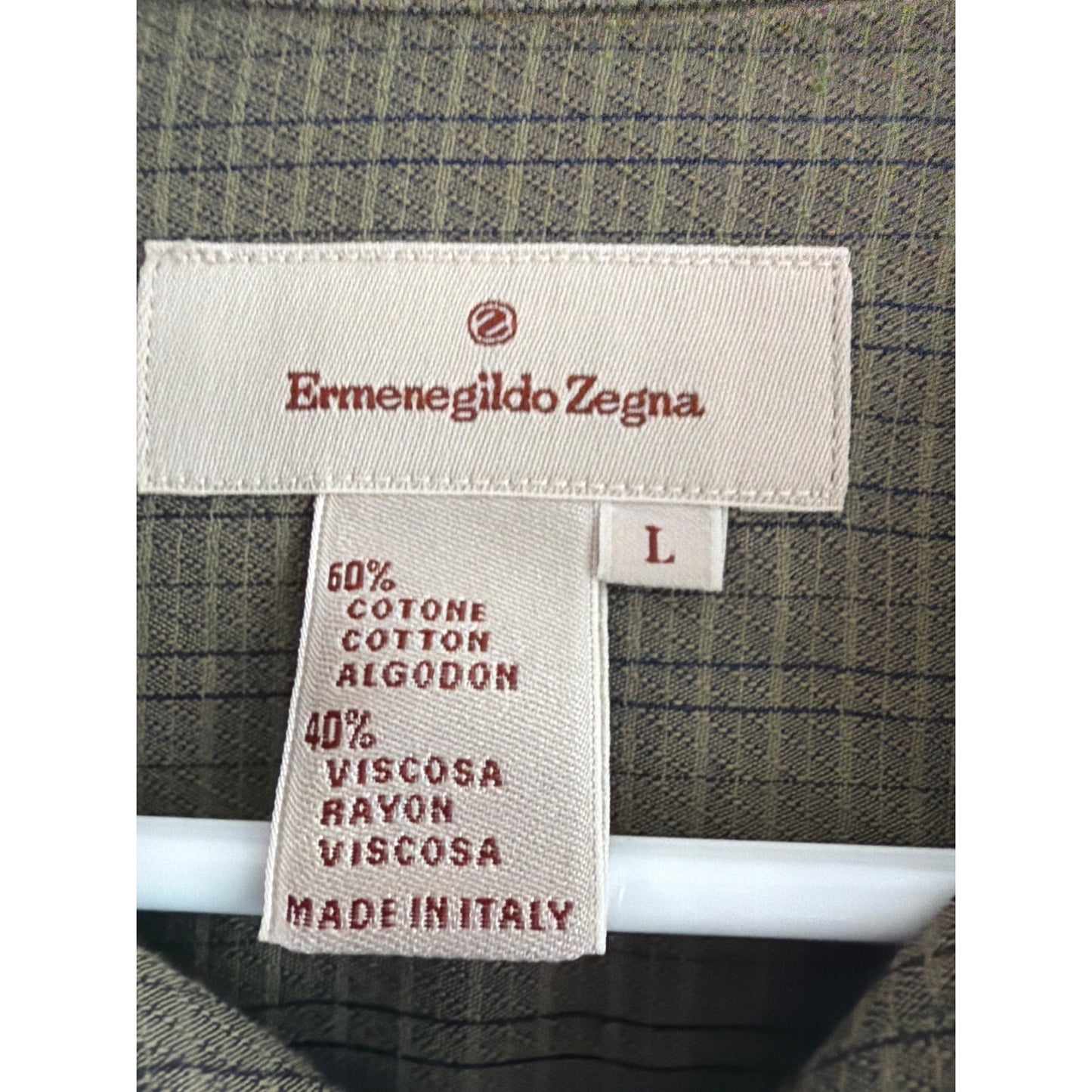 Ermenegildo Zegna Men's Size L Muted Green Soft Pattern Button Up