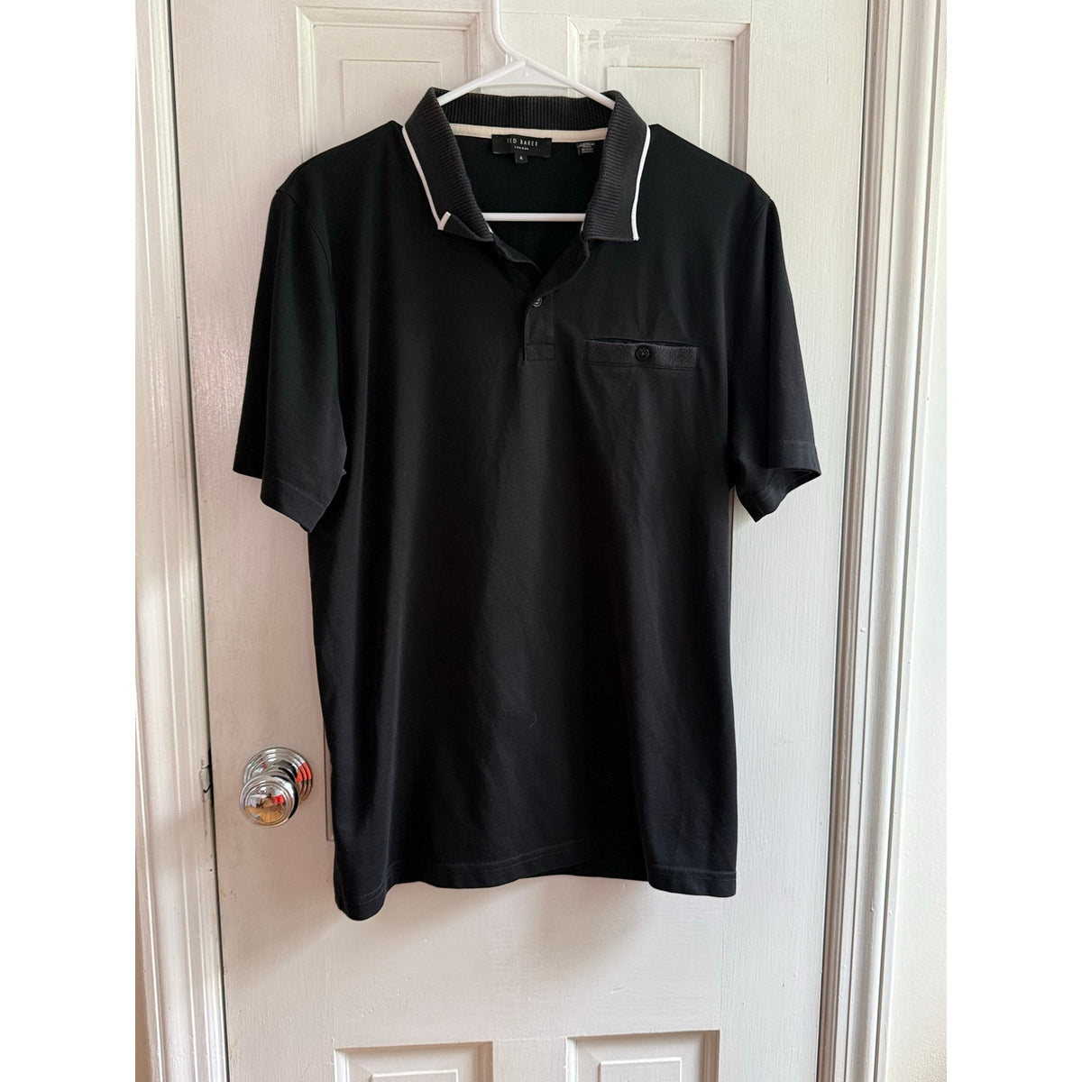 Ted Baker Black Knit Polo Shirt Men's Size 4(Medium) Short Sleeve EUC