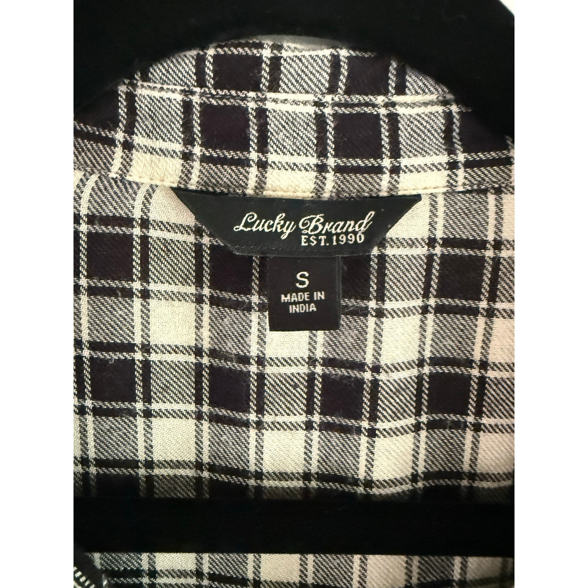 Vintage Lucky Brand Plaid Black White Shirt Dress S