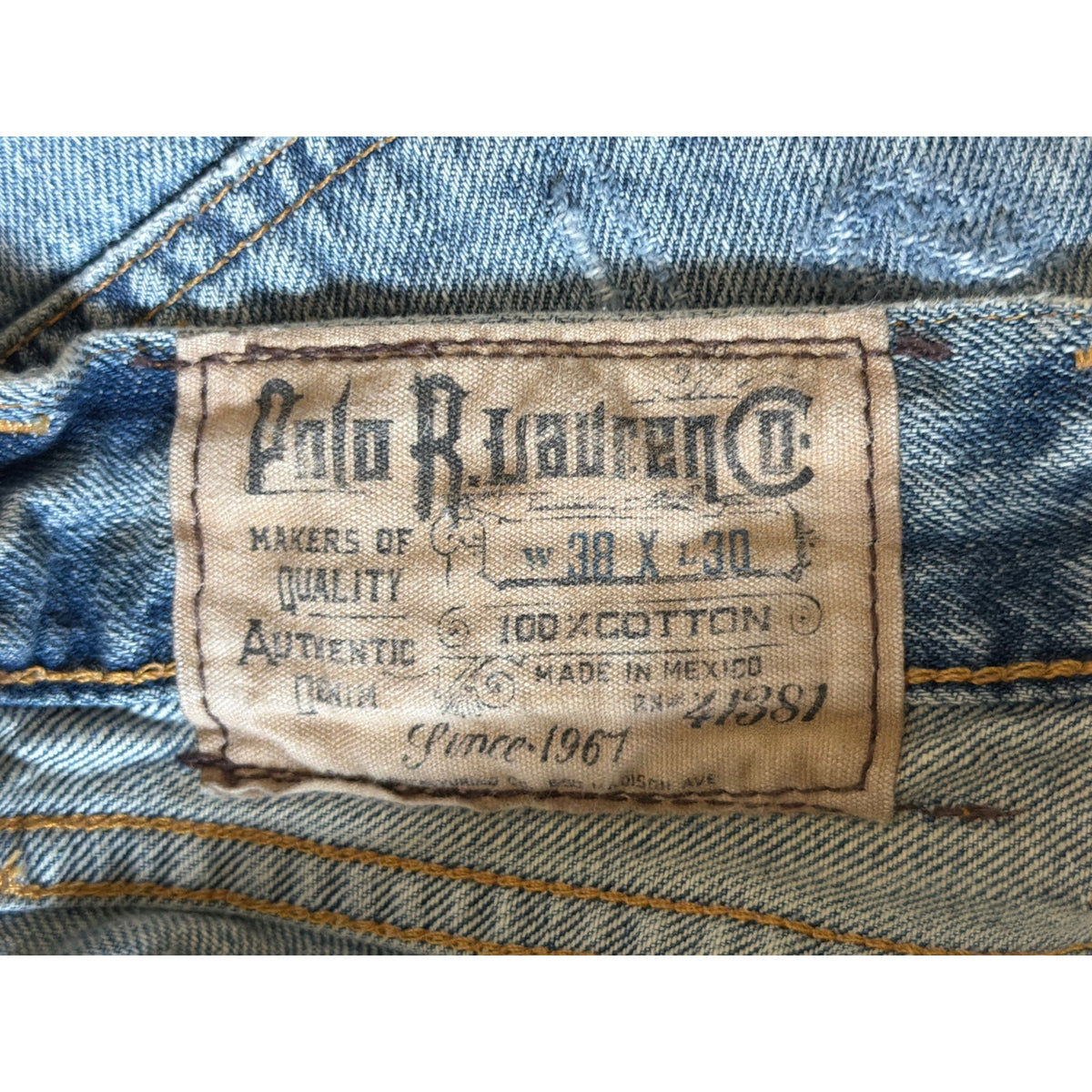 Vintage Polo Ralph Lauren Size 38 x 30  Blue Wide Leg Mens Jeans