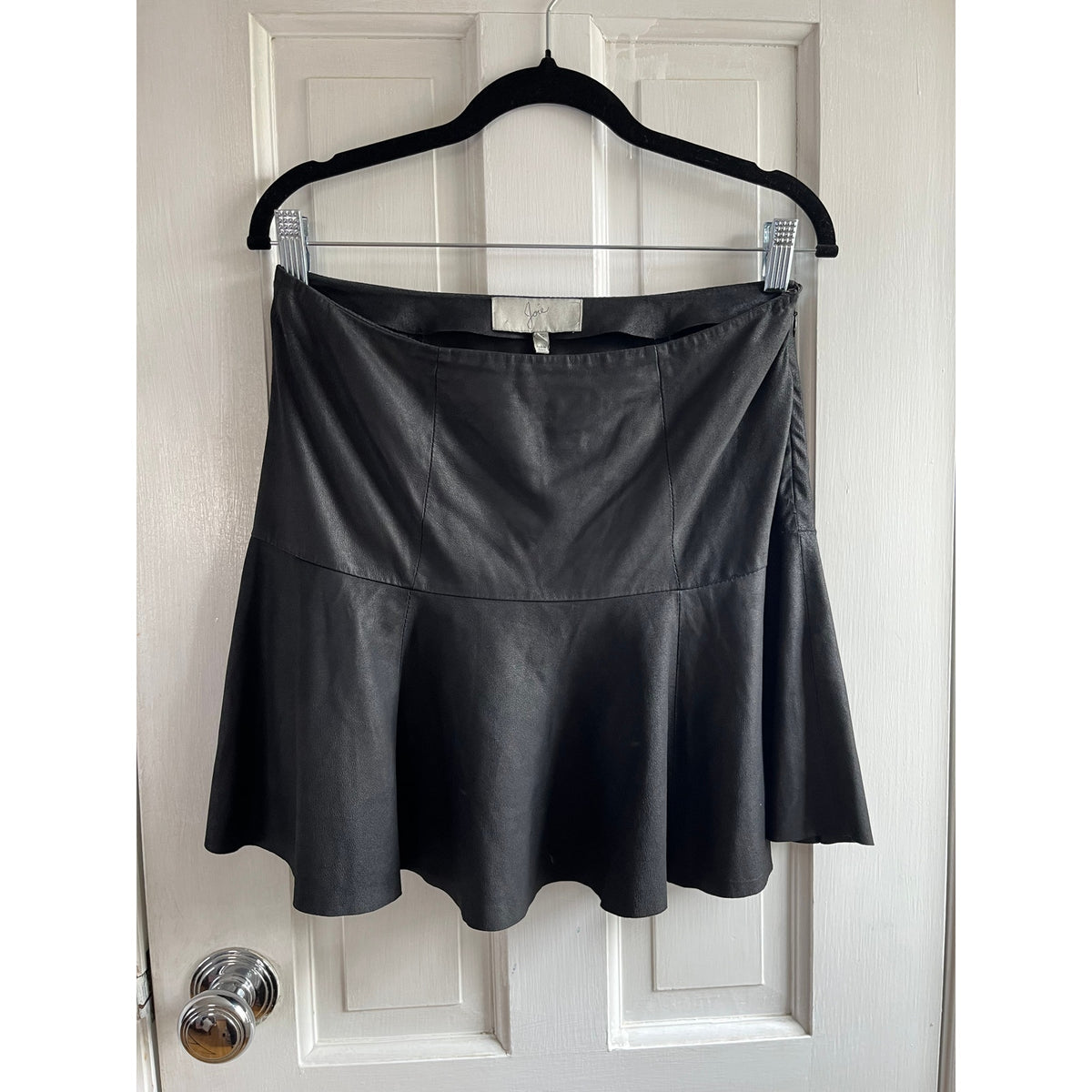 Joie Mayfair Black Lamb Leather Mini Skirt ✨ Flounce Drop Waist Edgy Chic XS