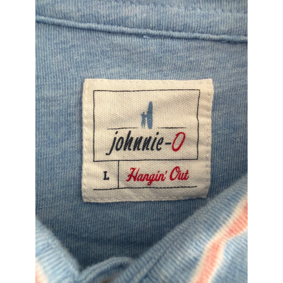 Johnnie-O Blue Pink Striped Polo Shirt Men's Pink Surfer Size Large