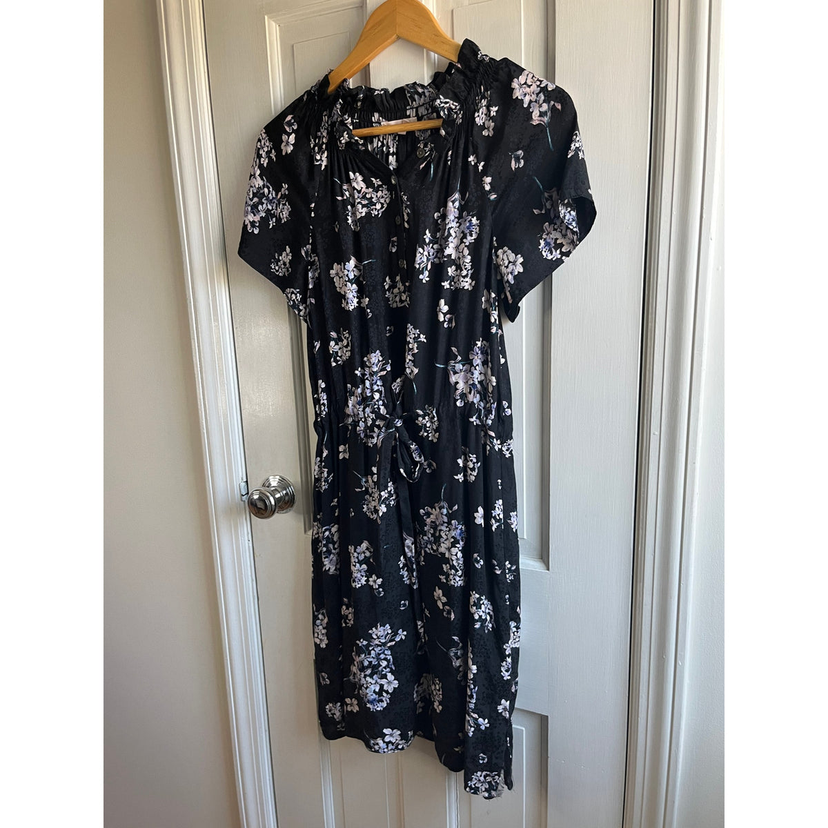 Rebecca Taylor Hydrangea Silk Mini Dress 🌸 Black Floral Ruffle Size 0