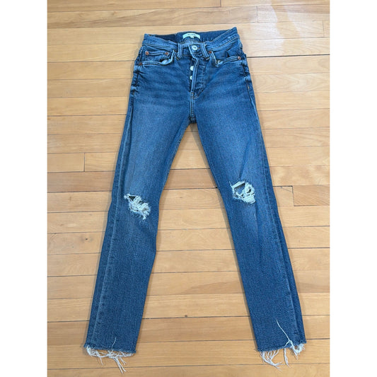 Re/Done Size 24 Ripped Distressed Hem High Rise Jeans