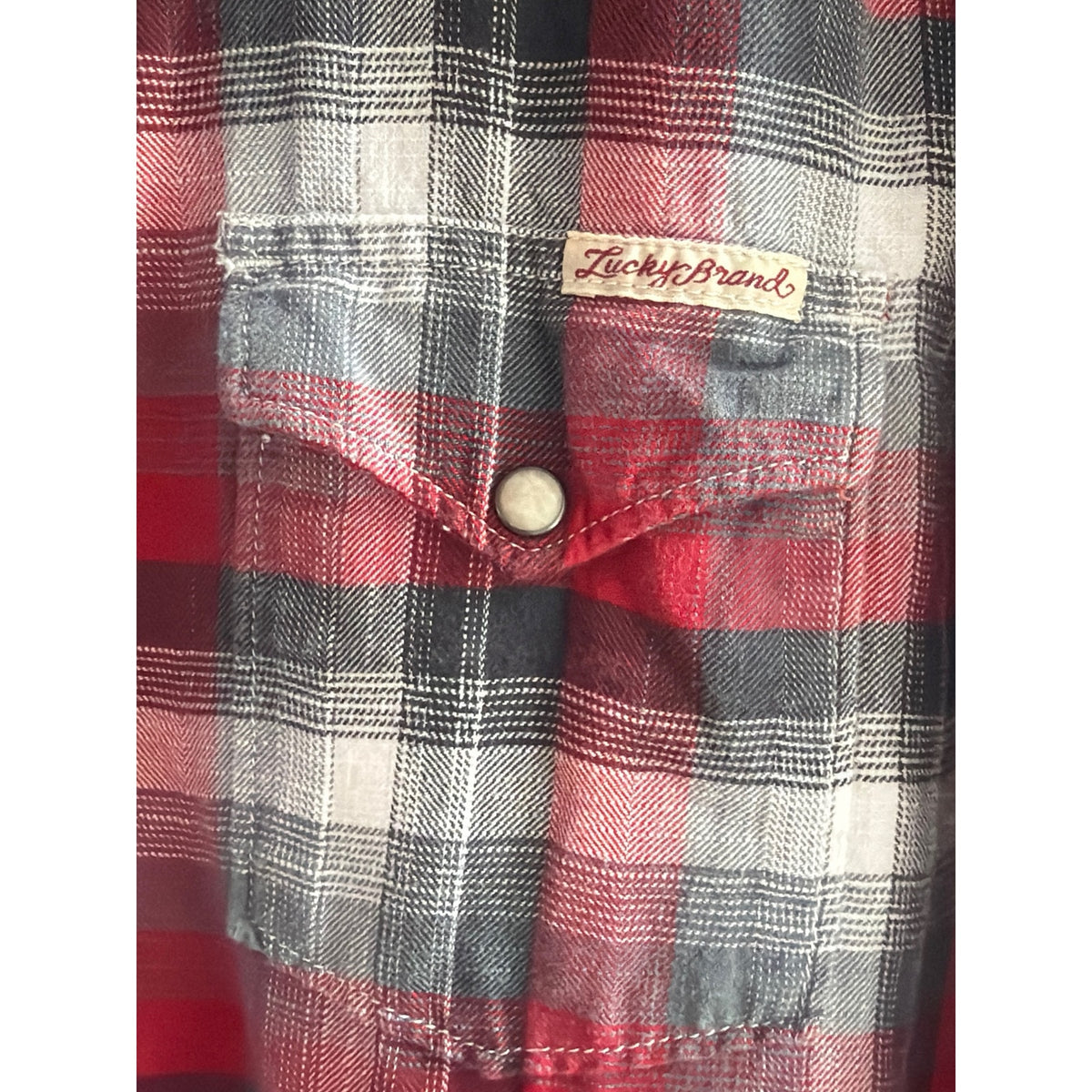 Lucky Brand Men's Slim Fit Long Sleeve Western Plaid Shirt - Red & Grey, Medium