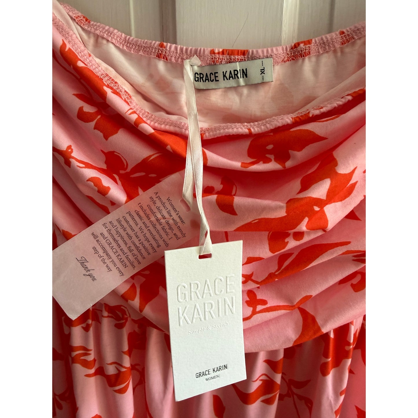 Grace Karin Strapless Ruched Maxi Dress XL Pink Red Floral Pockets Summer NWT