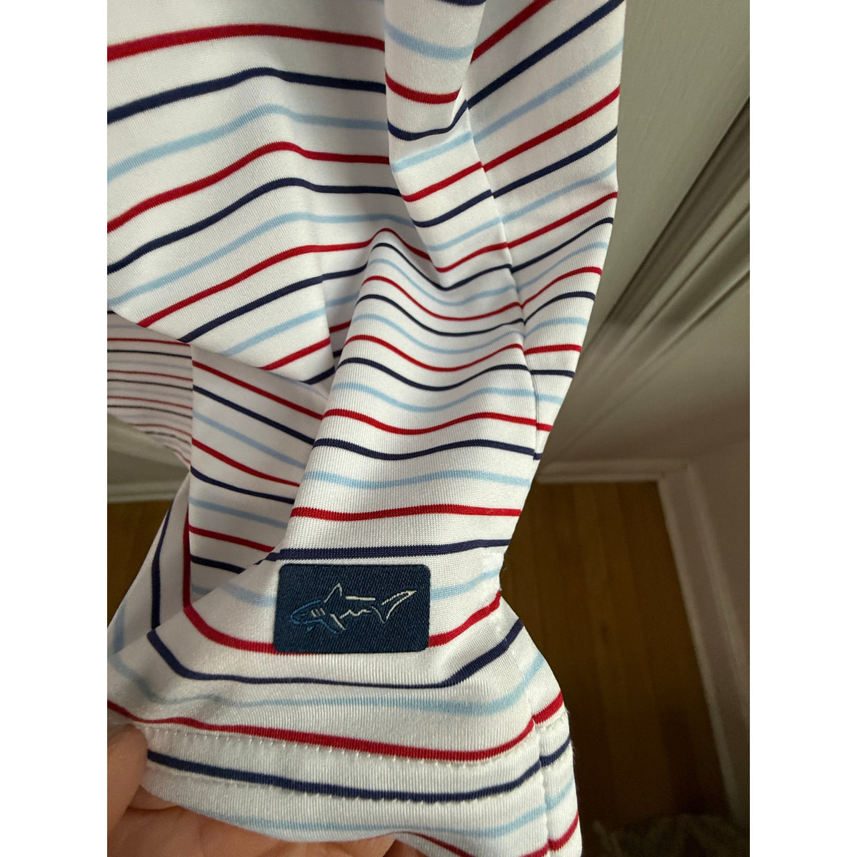 Greg Norman Play Dry Golf Polo Mens XL White Striped Father & Son Logo EUC