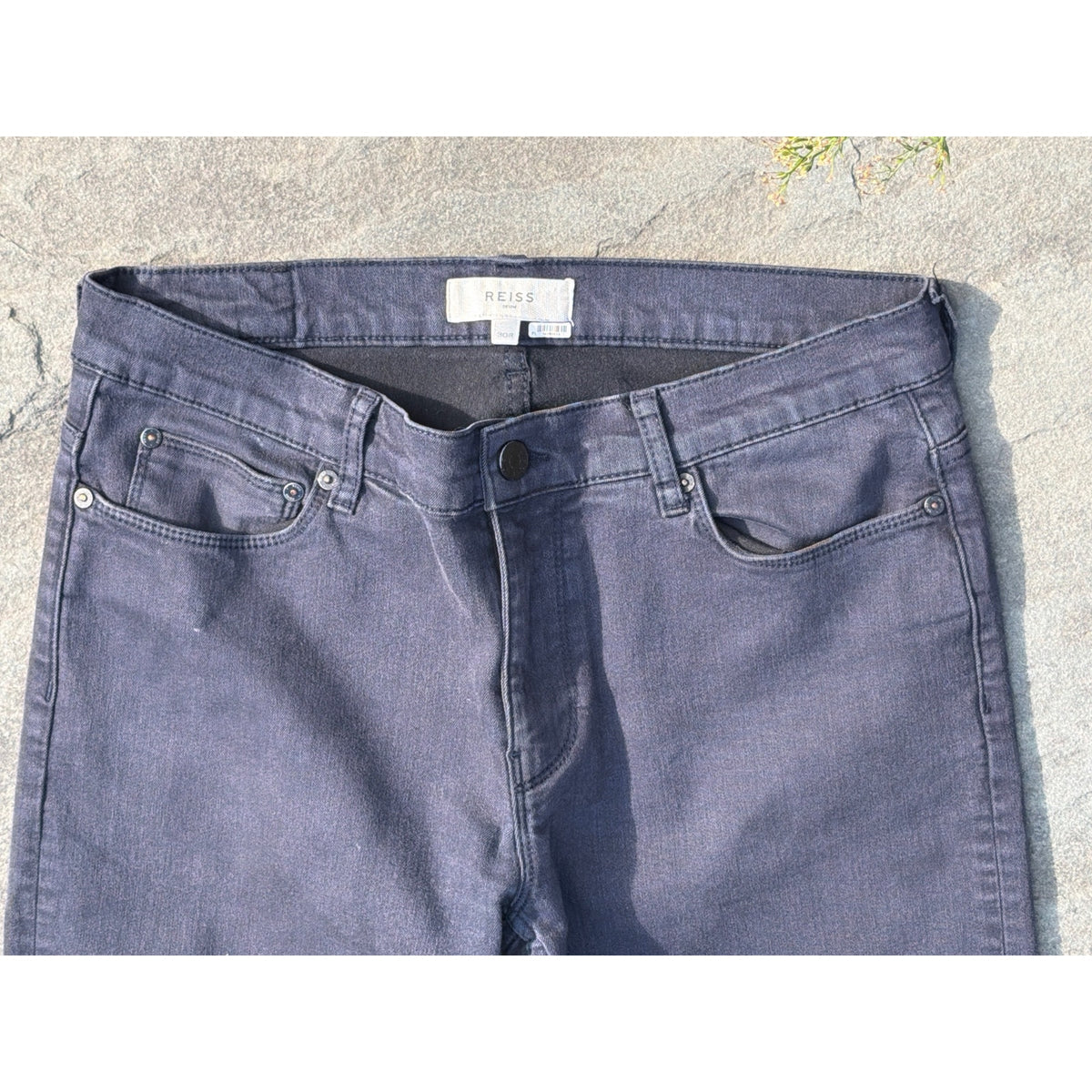 Reiss Mens Charcoal Grey Slim Fit Stretch Denim Jeans 30R Faded Black Clean