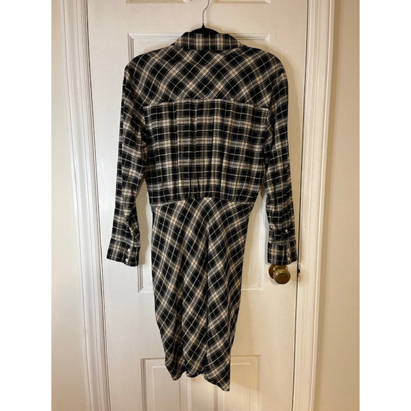 Veronica Beard Sierra Plaid Dress, Pearl Button Front with Ruched Tie - size 6