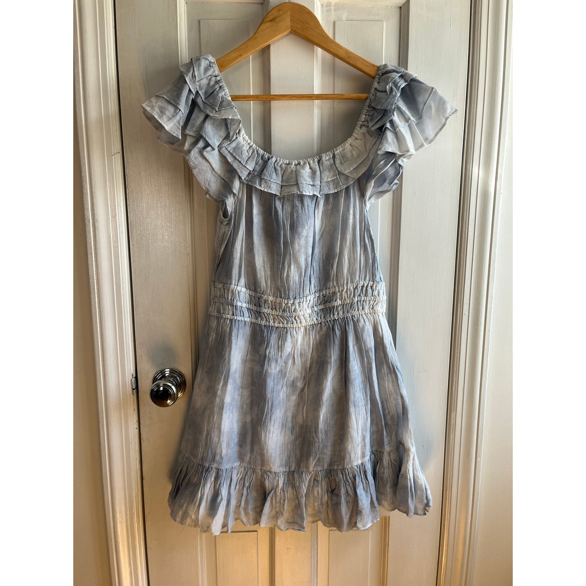 NWT LoveShackFancy Kamie Dress Heather Blue Silk Blend Coquette Boho Mini M