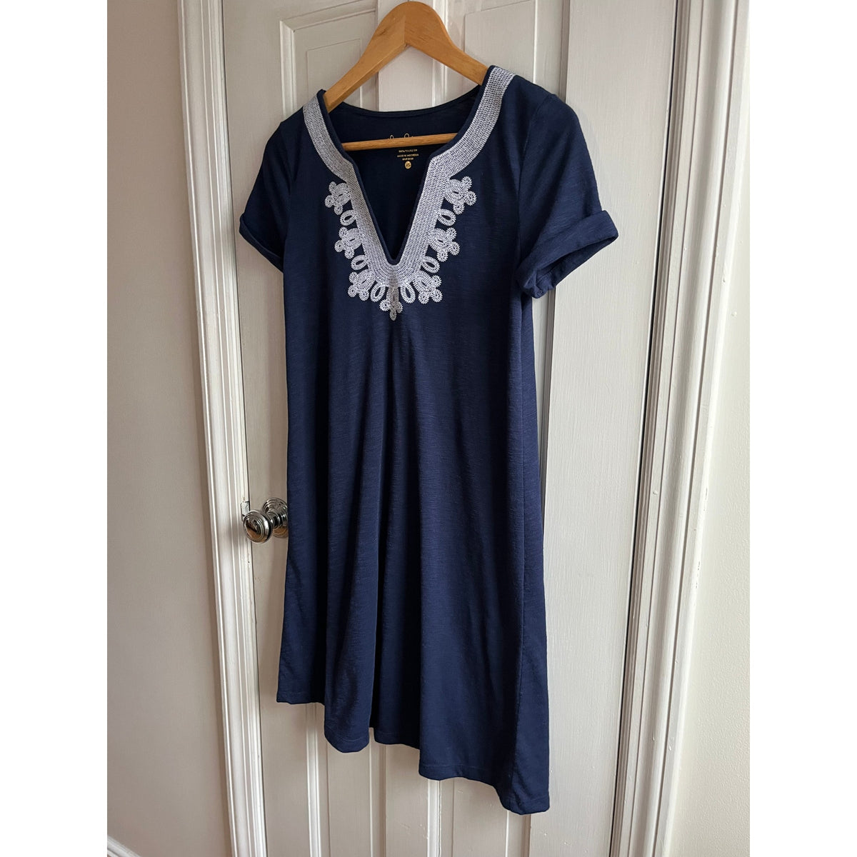 Lilly Pulitzer Maisie Swing T-Shirt Dress True Navy Embroidered Neck XS
