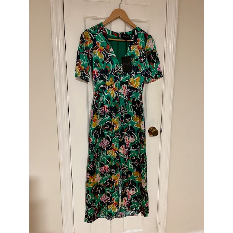 Saloni Green Floral Silk Eden Dress Size US 0, UK4, XS (NWT)