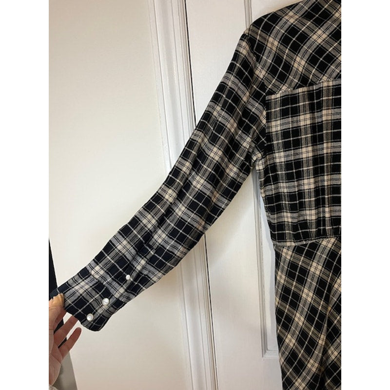 Veronica Beard Sierra Plaid Dress, Pearl Button Front with Ruched Tie - size 6