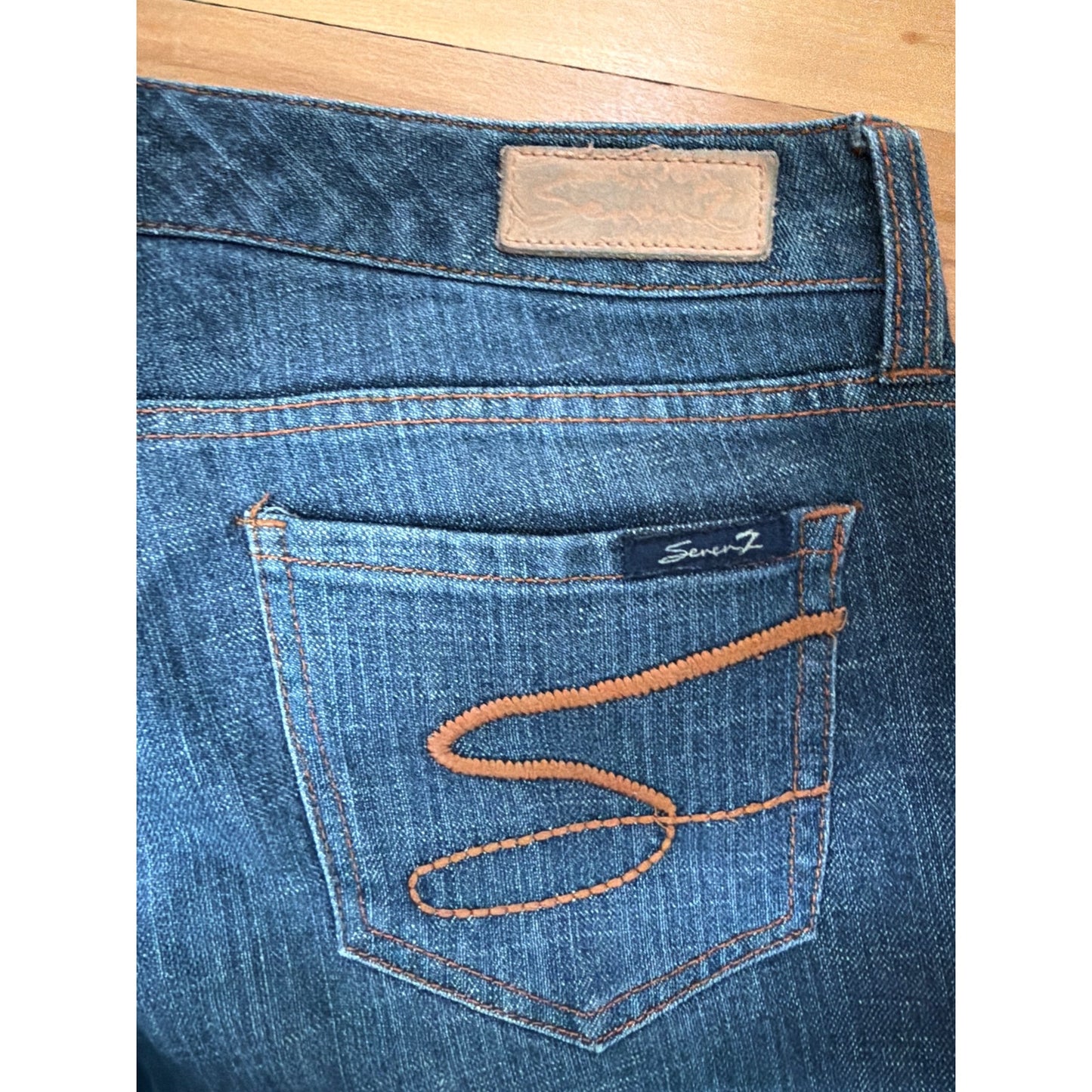 Seven Size 28 Dark Wash Orange Thread Low Rise Flare Jeans