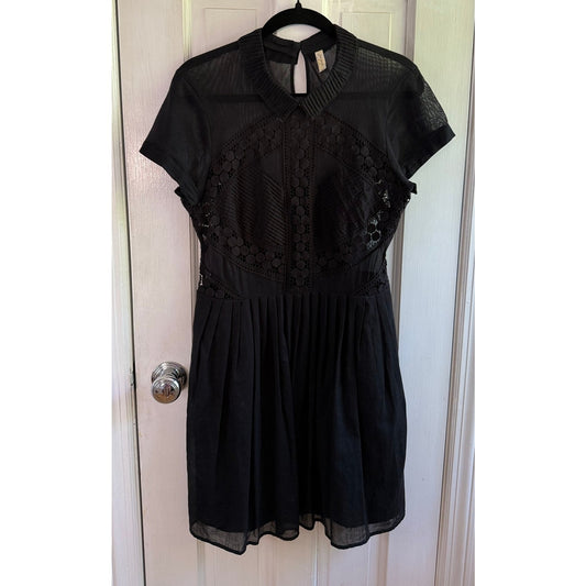 Free People All That Talk Black Lace Mesh Mini Dress 10 EUC Collared