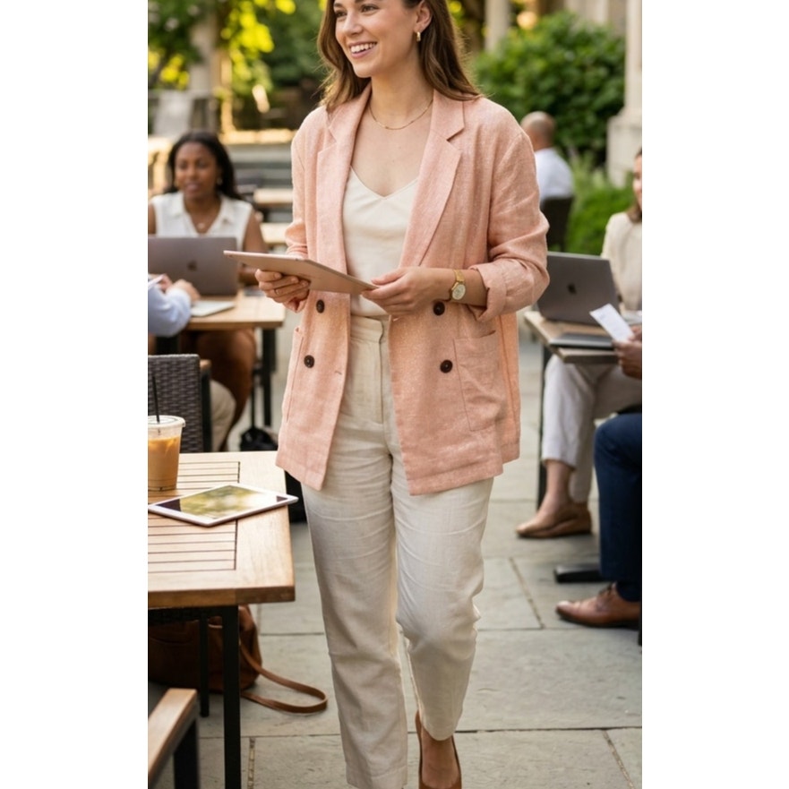 Amadi Peach Linen Blazer Small Double Breasted Shimmer Anthropologie