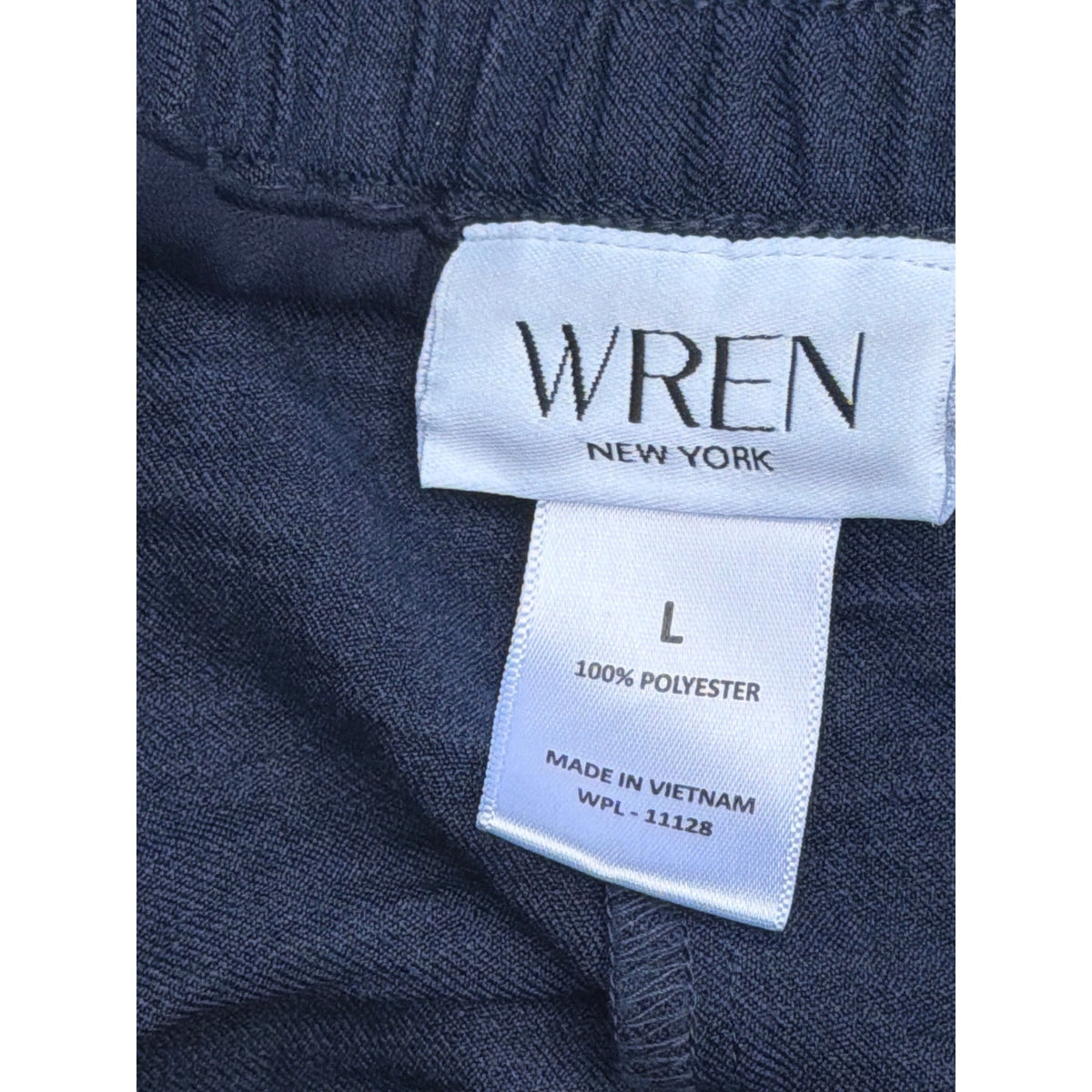Wren New York Tie Waist Wide Leg Pants Womens Large Navy Blue Textured Lounge L