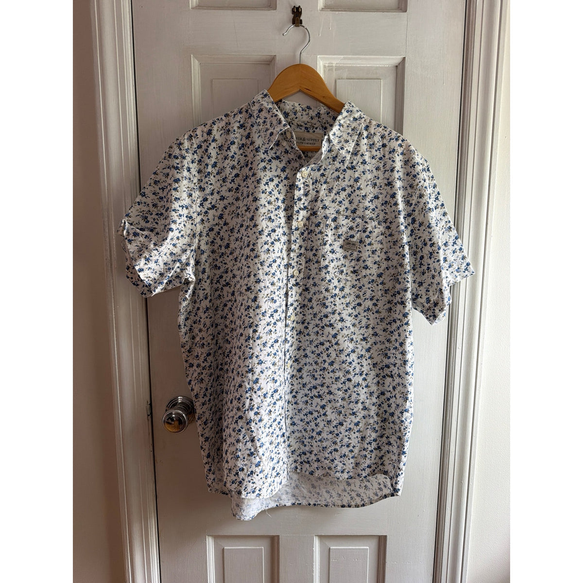 Denim & Supply Ralph Lauren Floral Shirt Mens Large Blue Calico Short Sleeve L
