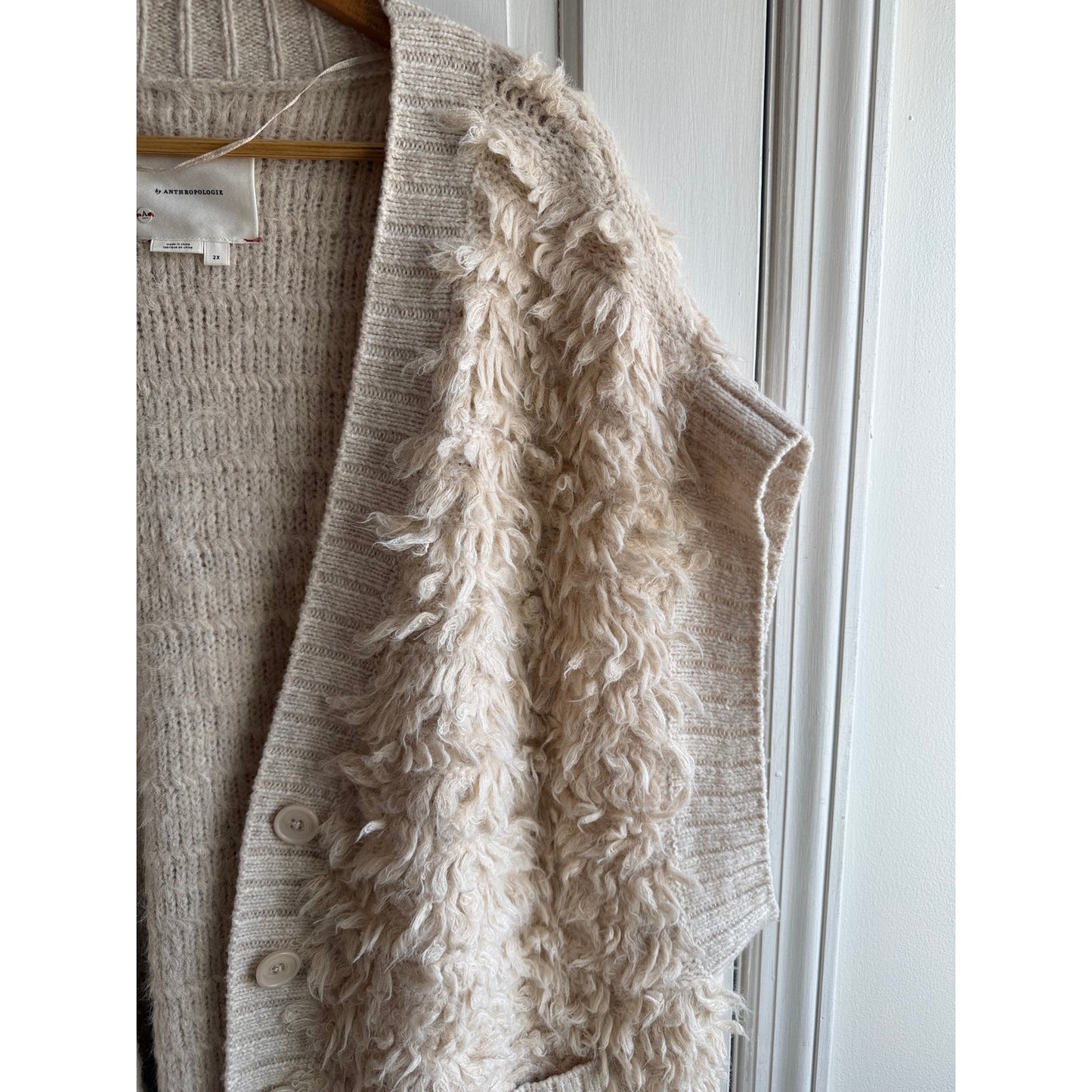 Anthropologie Open Knit Short Sleeve Cardigan 2XL - Ivory Boho Duster EUC