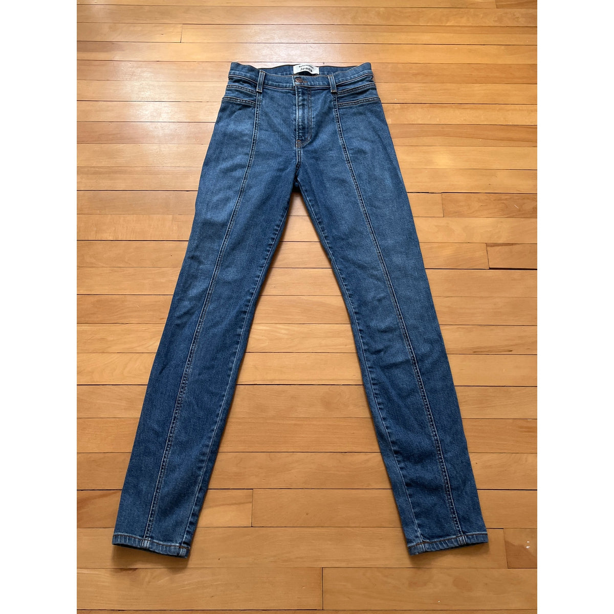 Reformation Amie High Rise Seamed Slim Jeans Blue 25