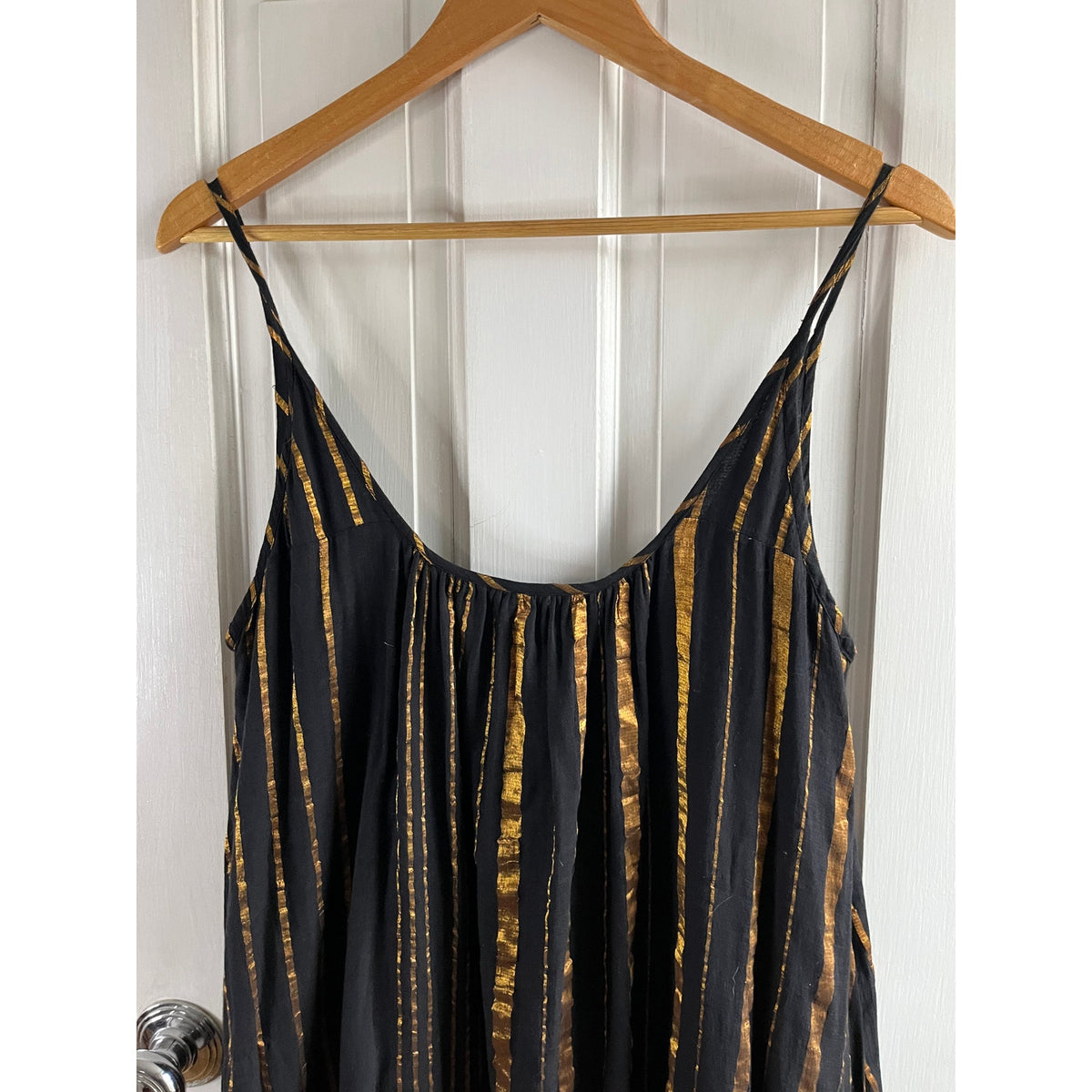 Aish Sultan Black & Gold Striped Slip Dress Maxi One Size OS Boho Luxury Lagenlook